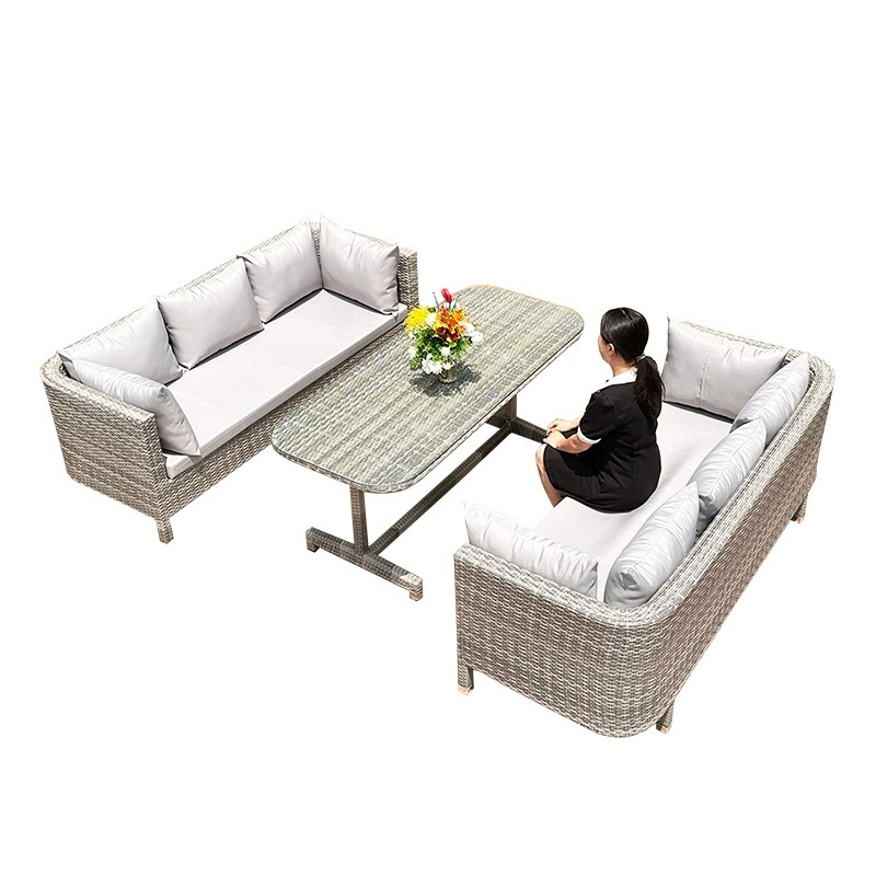 Outdoor Rattan Sofa, suitable for outdoor patio, courtyard, sunroom. It can also serve as a storage table and chair set for villas and balcony seating. Perfect for enjoying the outdoors in a garden or terrace.-Smart-Living