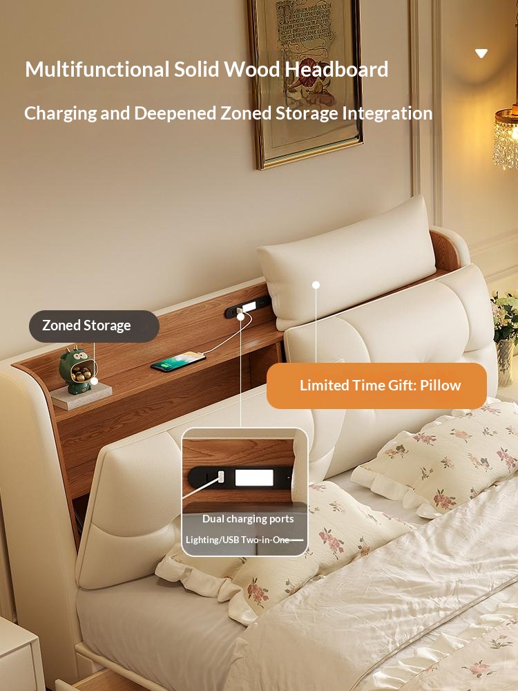 [Pre Order] Multi-Functional High-End Air-Lift Storage Bed for Master Bedroom - Double-Sized Wedding Bed with High Storage Drawer & Genuine Leather Upholstery