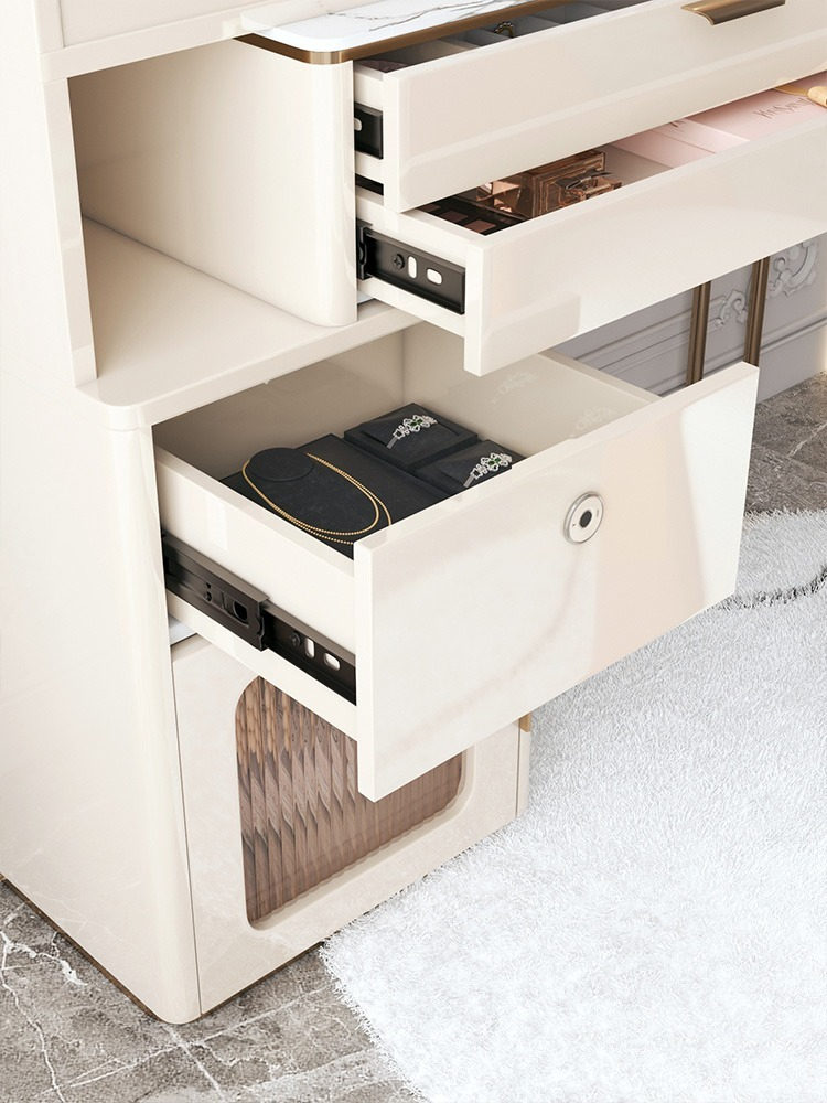 Light luxury slate multifunctional French cream fingerprint lock dresser bedroom modern simple makeup table storage integration-Smart-Living