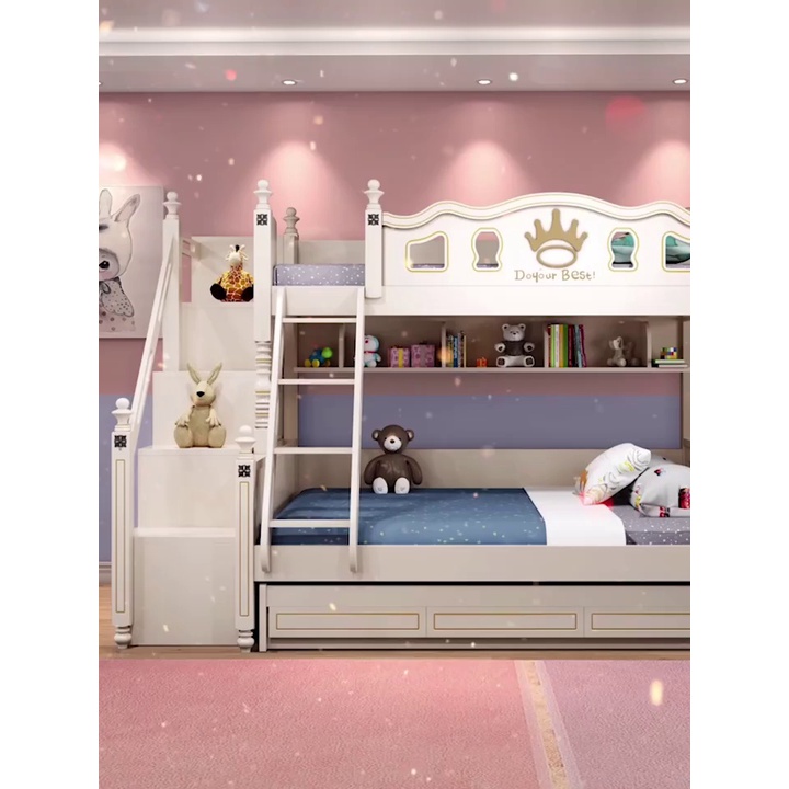 [Pre order] White Children Bunk Bed with Storage