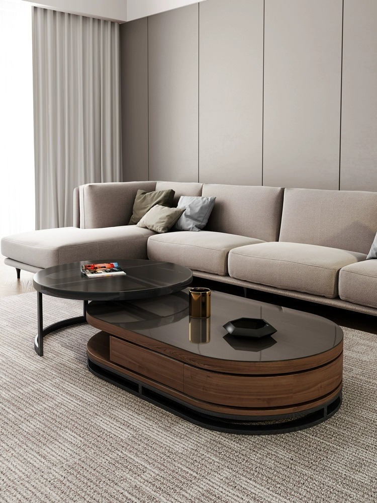 [Pre-order]  Coffee table TV cabinet living room 2024 new coffee table living room household small apartment simple round tempered glass-Smart-Living