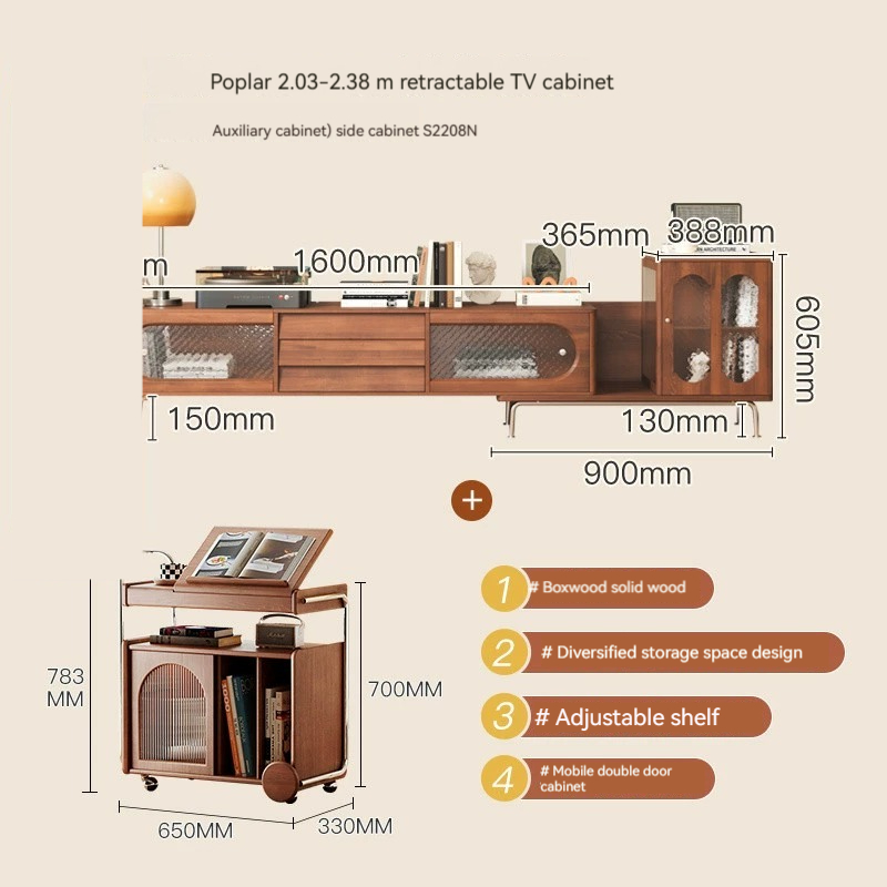 [Pre-order]  Kahiti solid wood sideboard, vintage TV sofa, small cart, living room, coffee table, bedside movable vintage side table-Smart-Living