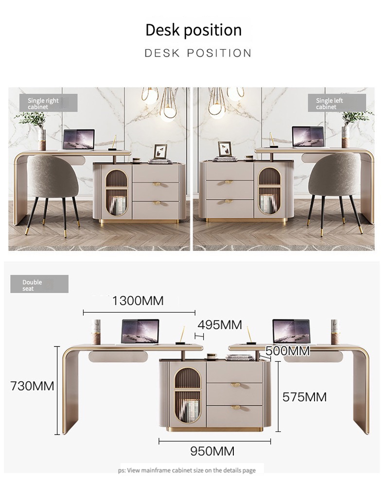Light luxury corner desk, bookcase, dresser, integrated double long office, home modern folding retractable desk-Smart-Living