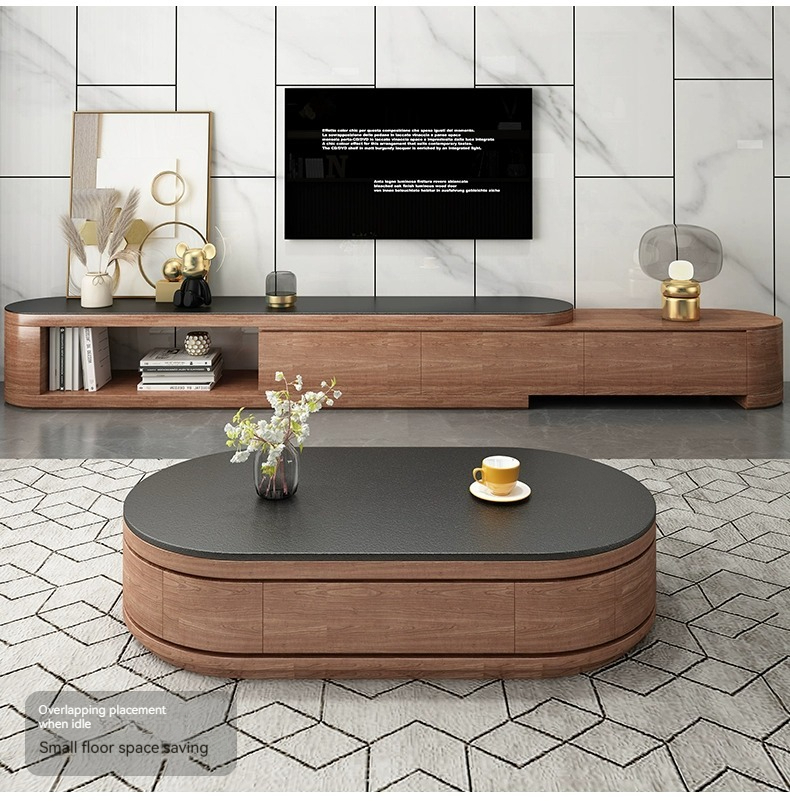 [Pre-order] Nordic fire stone tea table TV cabinet combination rock plate simple tea table living room household small apartment telescopic tea table-Smart-Living