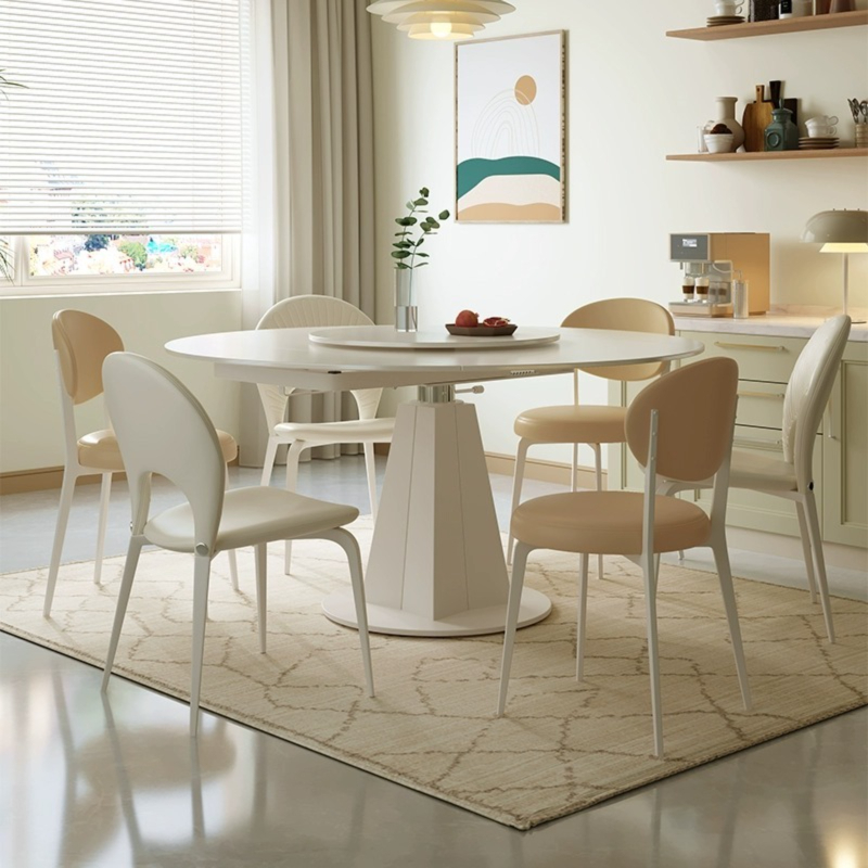[Pre-order]  Cream style dining table and chair combination simple modern household rotary telescopic dining table small apartment multi-functional slate dining table-Smart-Living