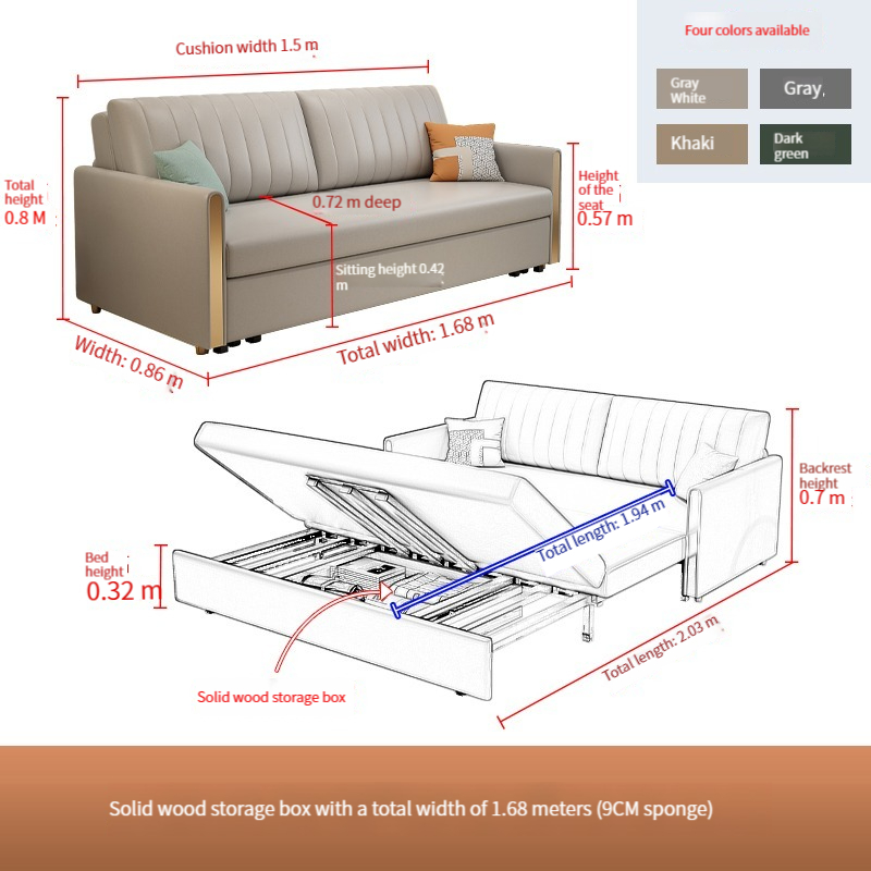 [Pre-order]  Light Luxury Multifunctional Scratch Cloth Dual Purpose Sofa Bed Foldable Leather Technology Removable and Washable-Smart-Living