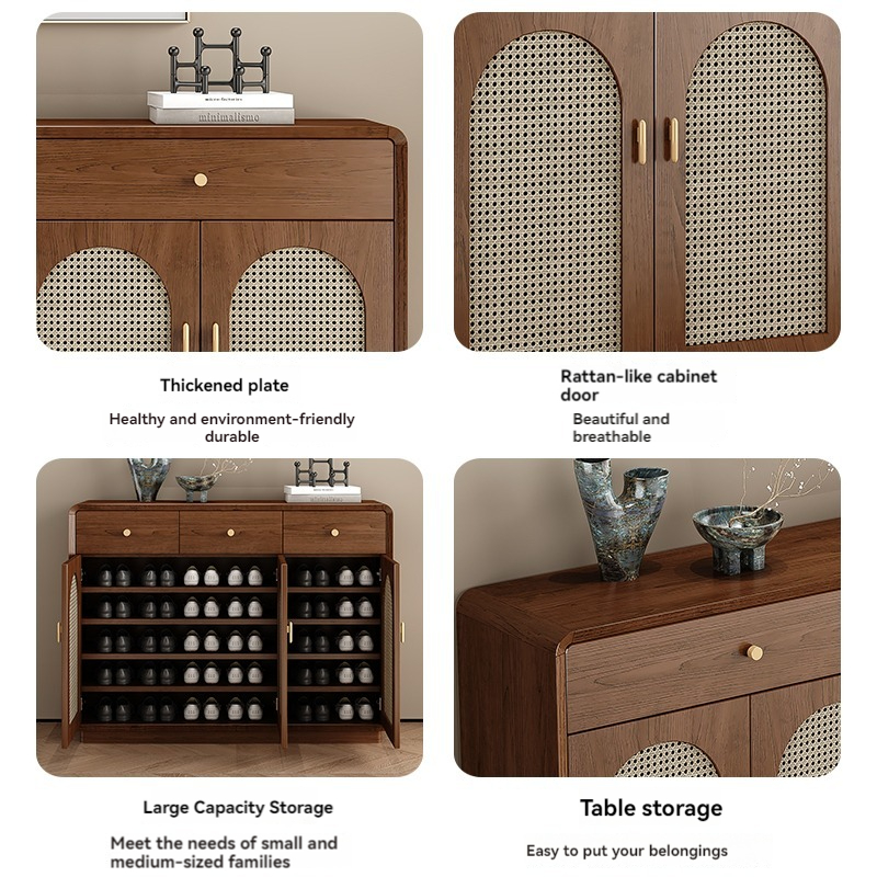 [Pre-order]   Low foot imitation rattan shoes cabinet home door living room wall storage cabinet into the household solid wood porch cabinet partition cabinet-Smart-Living
