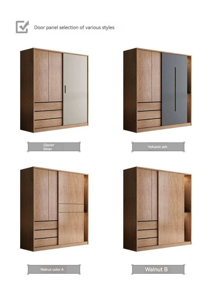 [Pre-order]  Walnut sliding door wardrobe home bedroom simple small apartment finished sliding door master bedroom Japanese style storage large wardrobe-Smart-Living