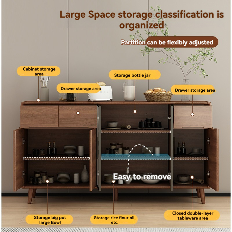 [pre order]New Chinese sideboard, solid wood color storage cabinet, wall storage cabinet, tea cabinet, integrated household living room sideboard-Smart-Living