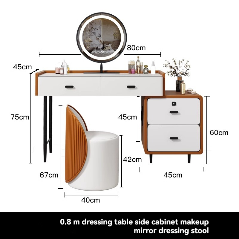 【Showroom】Intelligent solid wood rock board dressing table, multifunctional bedroom desk, all solid wood touch skin intelligent dressing table, makeup table-Smart-Living