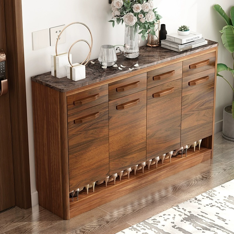 New high-end shoe cabinet, home doorstep, solid wood marble pattern countertop, multi-layer large capacity outdoor aisle storage cabinet-Smart-Living