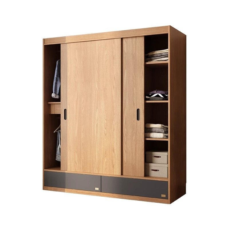 [Pre-order] Sliding door wardrobe bedroom household small apartment modern simple Japanese original wood color shift door master bedroom wardrobe locker-Smart-Living