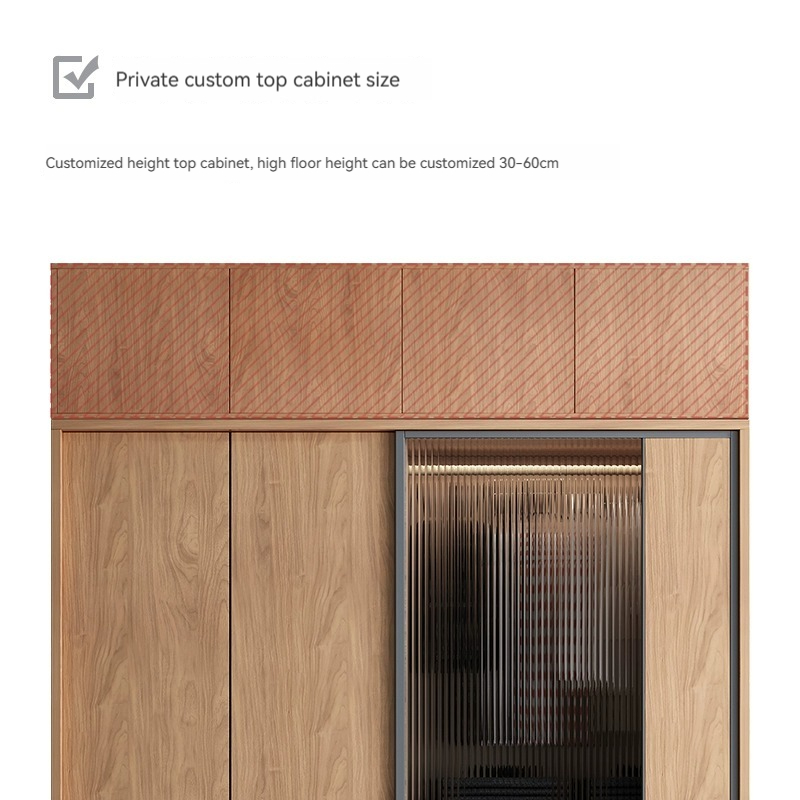 [Pre-order]  Modern light luxury sliding door wardrobe home bedroom simple small apartment net red large capacity solid wood color glass wardrobe-Smart-Living