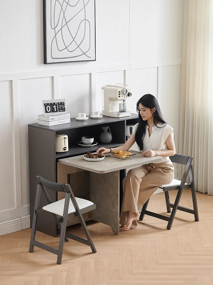 【Showroom】Folding table for small household use modern and simple folding table Nordic functional telescopic rectangular light luxury folding table-Smart-Living