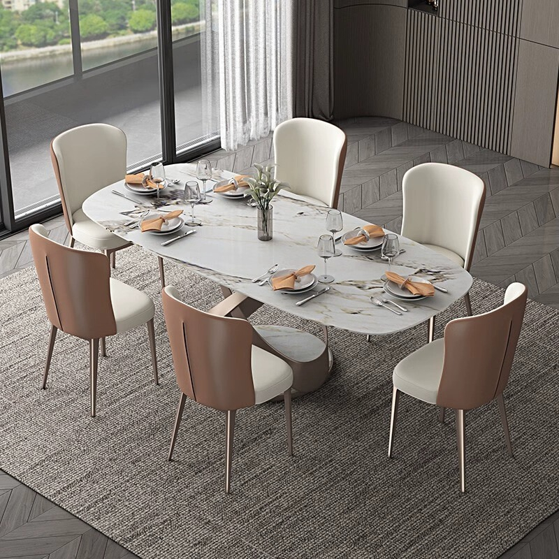 [Pre-order] Slate dining table and chair combination modern light luxury rectangular simple household high-end bright special-shaped dining table-Smart-Living