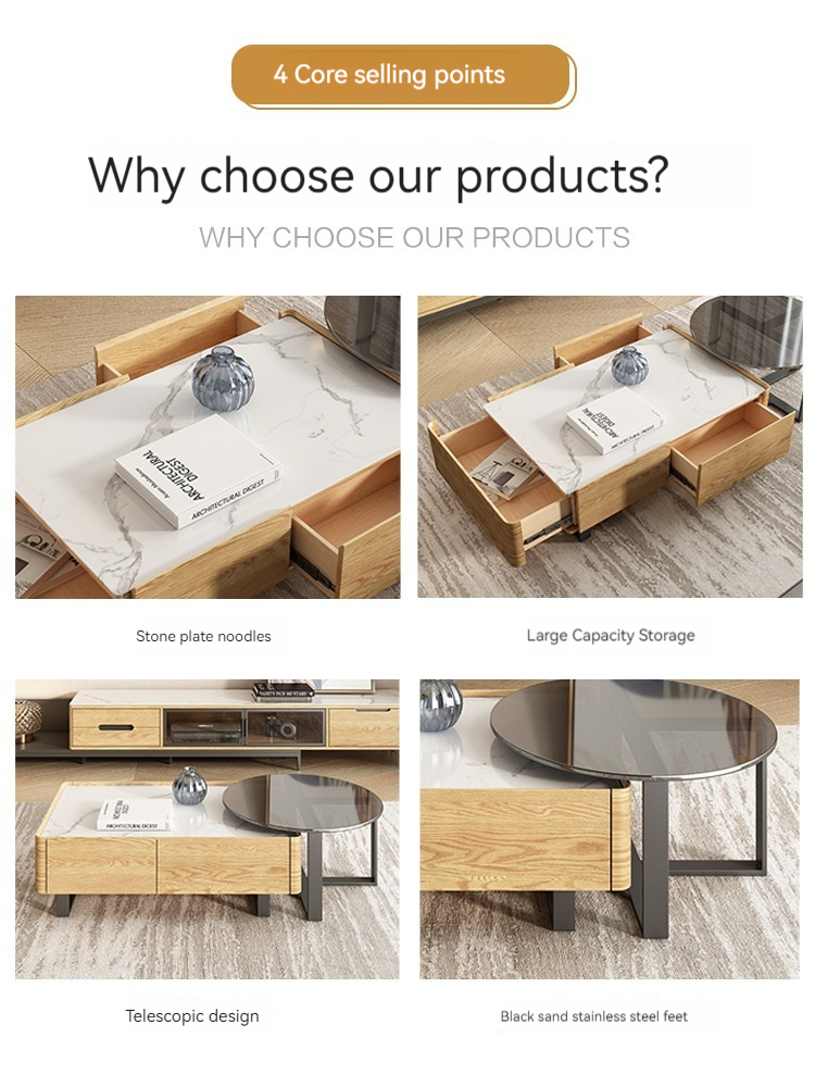 [Pre-order] Nordic slate high and low coffee table TV cabinet combination simple modern living room furniture light luxury small apartment storage tea table-Smart-Living