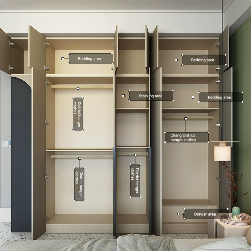 [Pre-order]  Cream style wardrobe, home bedroom, modern simplicity, one to top swing door, four or five doors to store storage, large wardrobe-Smart-Living