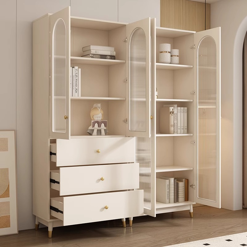 [Pre-order] Oulang Nordic simple bookcase bookcase with glass door bookcase modern living room floor-to-ceiling whole wall dustproof shelf storage cabinet-Smart-Living