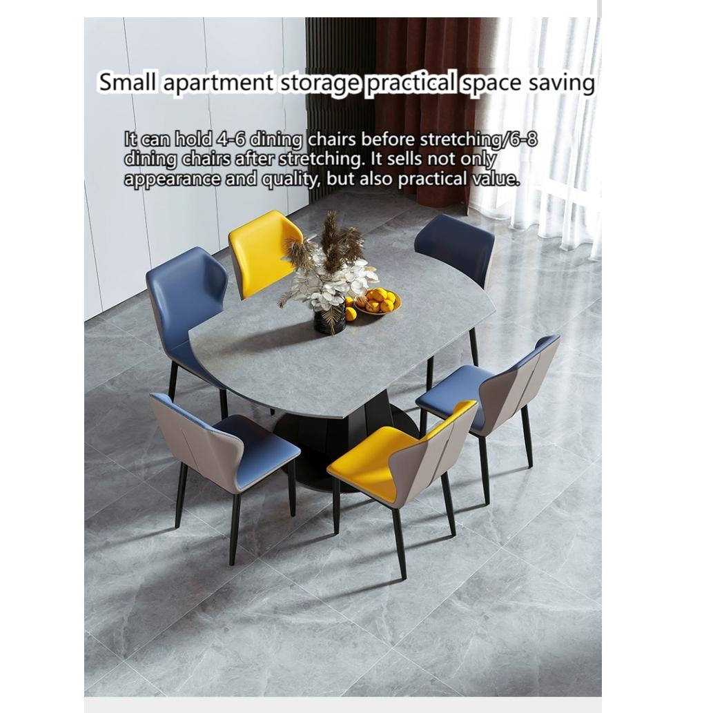 【Showroom】Modern Simple and Scalable Rotating Rock Plate Dining Table, Square and Circular Dual Use Circular Table-Smart-Living