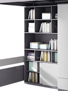 single-item desk and bookshelf