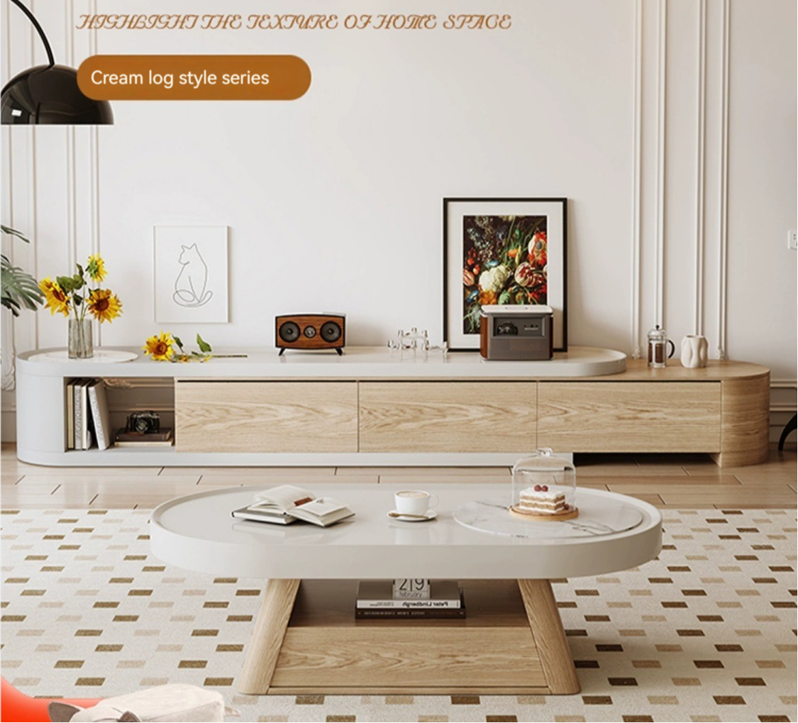 [Pre-order] Cream style coffee table living room small household modern minimalist designer Japanese log style coffee table TV cabinet-Smart-Living