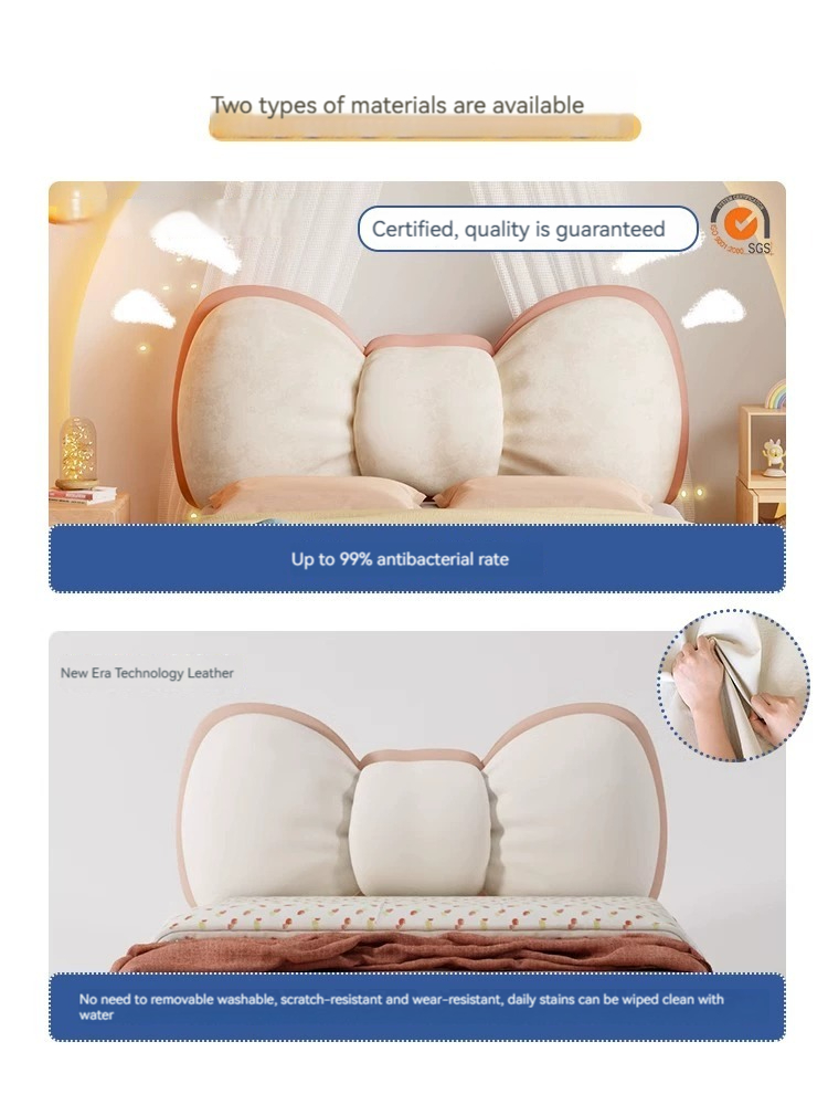 [Pre-order]  Bow kids bed girl princess bed bedroom simple modern kids room solid wood cream style girl single bed-Smart-Living