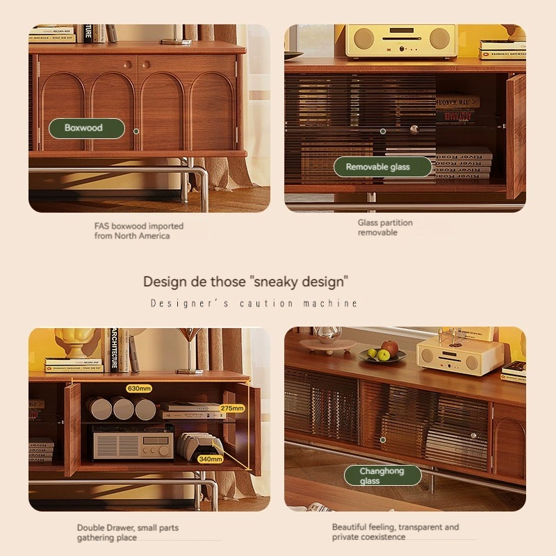 [Pre-order]  French solid wood TV cabinet, coffee table combination, small apartment simple American home antique living room retro style storage cabinet-Smart-Living