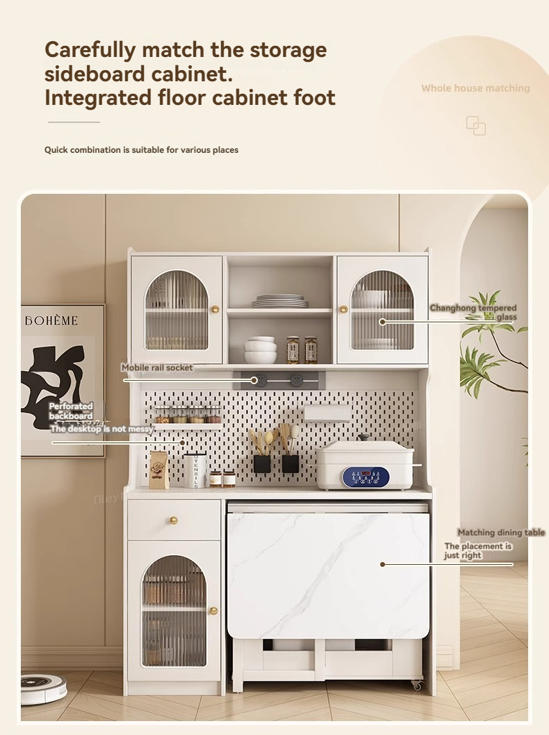 [Pre-order] Oulang Cream wind folding rock plate dining table and chairs combination rental room home small household simple movable rectangular eating-Smart-Living