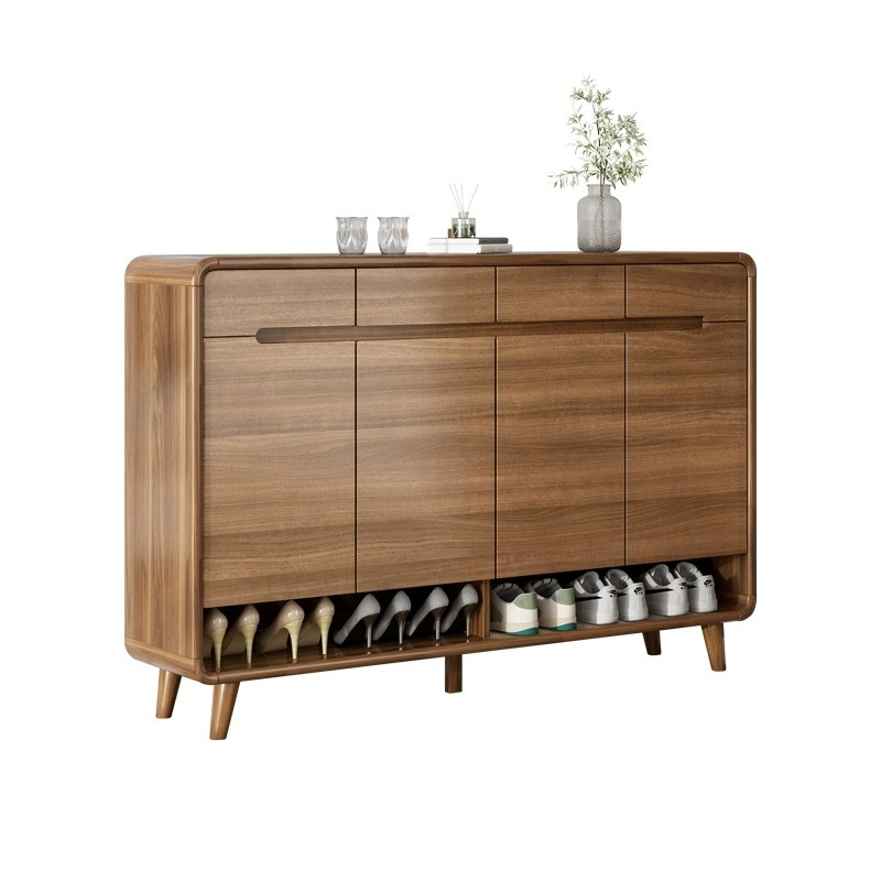 Solid wood shoe cabinet at home doorstep, pure solid wood entrance cabinet, popular 2023 new walnut color partition cabinet-Smart-Living