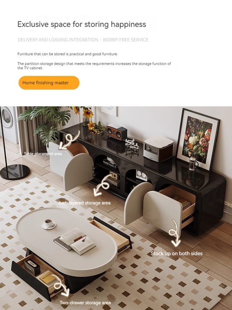 [Pre-order] TV cabinet Light French retro home living room simple small flat landing 2023 new TV cabinet coffee table-Smart-Living