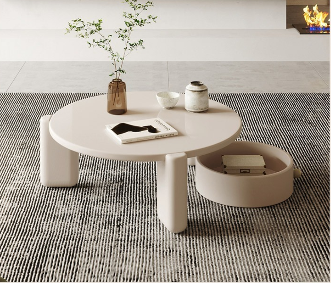 [Pre-order]  Cream style coffee table table living room home small apartment short simple modern round mobile designer TV cabinet combination-Smart-Living