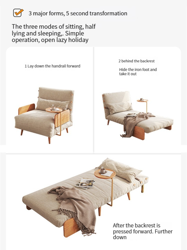 [Pre-order]  Huanas Japanese sofa bed foldable dual purpose living room solid wood legs double single multifunctional sofa bed small household-Smart-Living