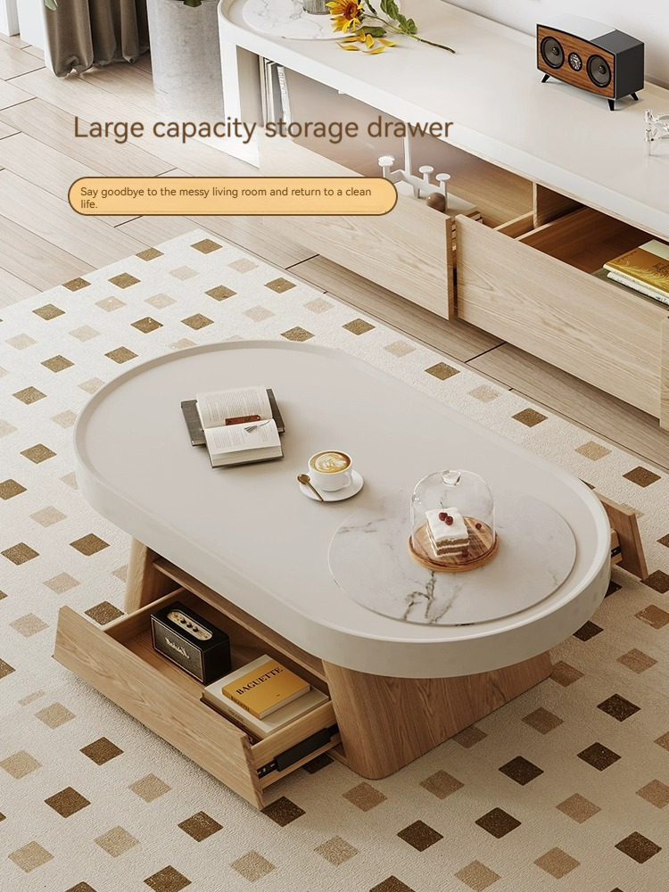 [Pre-order] Cream style coffee table living room small household modern minimalist designer Japanese log style coffee table TV cabinet-Smart-Living