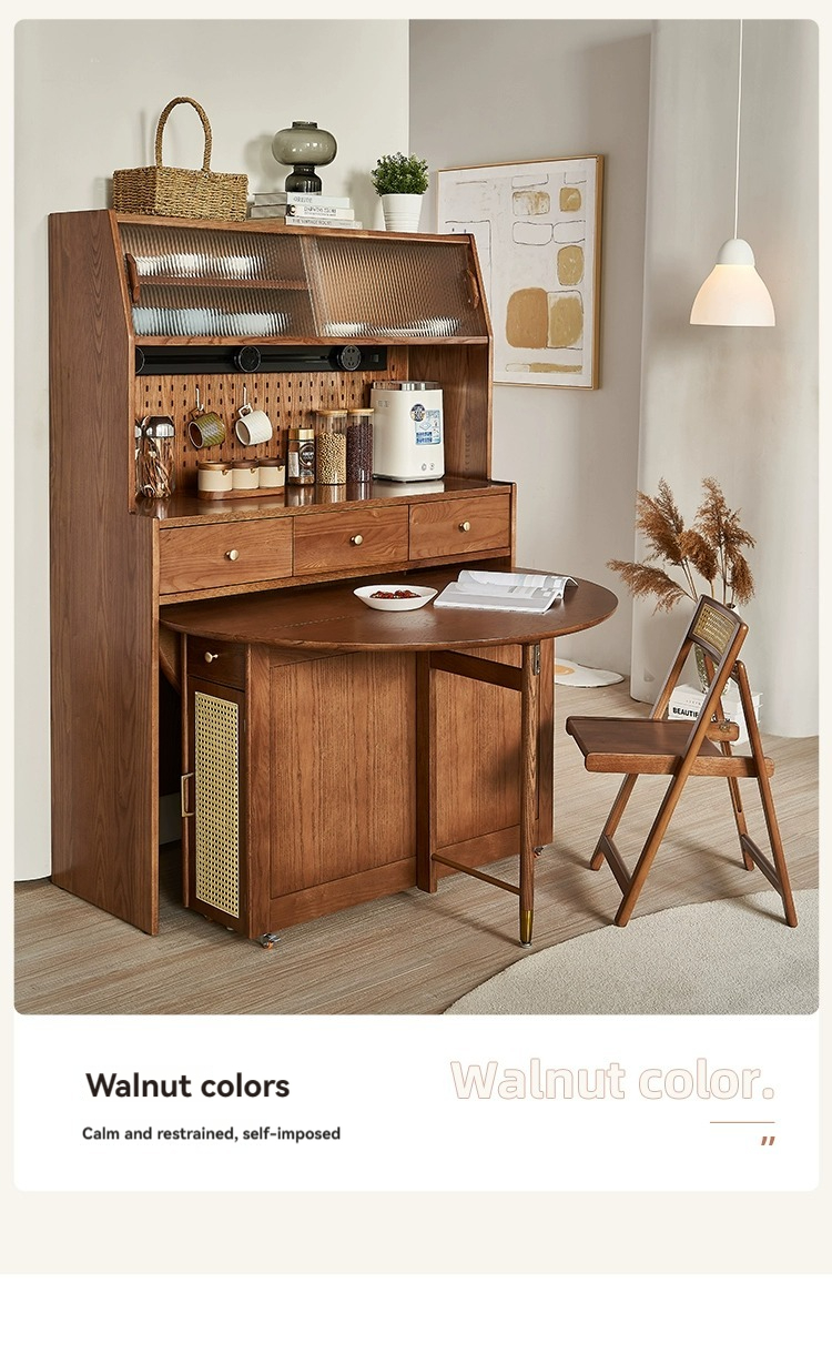 [Pre-order] LEMARS can be stored folding table, integrated cabinet, Nordic solid wood sideboard, wine cabinet, kitchen, combination high cabinet, cupboard-Smart-Living