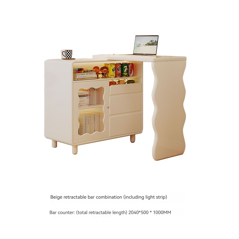 [Pre-order]  French style cream bar partition, integrated, retractable, movable dining table, island table, small household multi-functional storage cabinet-Smart-Living