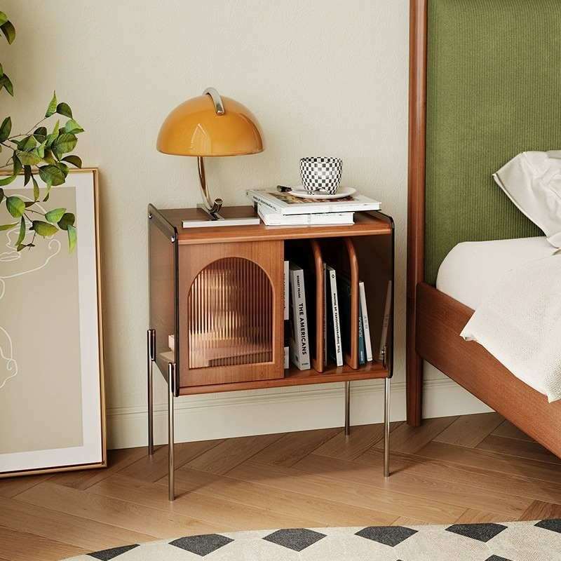 [Pre-order]  Solid wood bedside table simple modern Nordic retro small cabinet locker multifunctional shelf bedroom bedside cabinet-Smart-Living