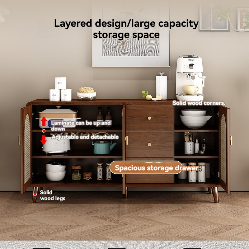 [pre order]New Chinese sideboard, solid wood frame, pantry, living room, wall-to-wall storage cabinet-Smart-Living