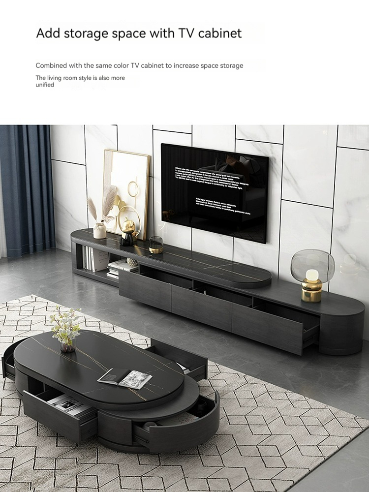 [Pre-order] Very simple rock panel coffee table TV cabinet combination simple modern small apartment coffee table home living room new black-Smart-Living