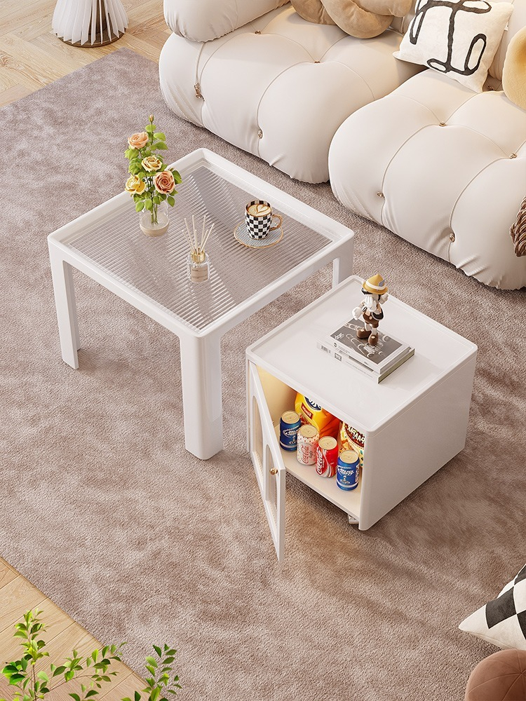 [Pre-order]  Glass coffee table living room home simple modern creative mobile square table small apartment TV cabinet combination white-Smart-Living