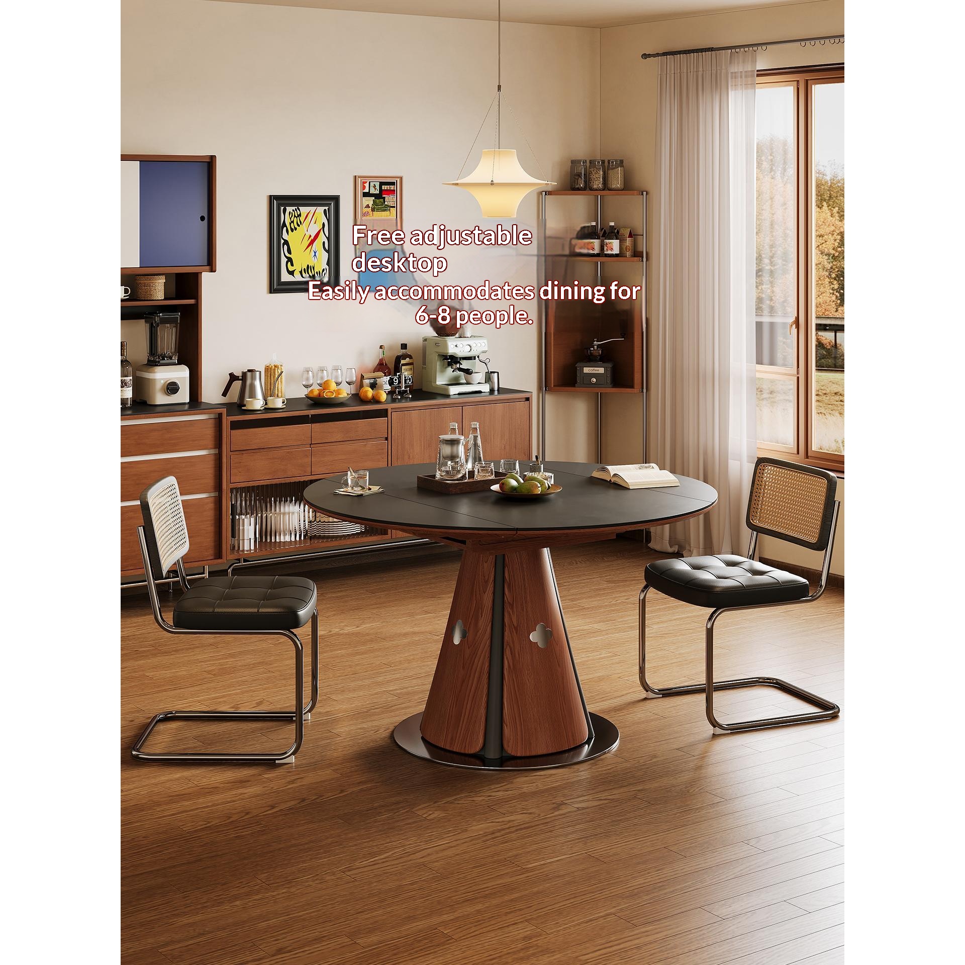 [PRE-ORDER] Solid Oak Vintage-style slab dining table, small apartments, convertible round table, foldable dining table.