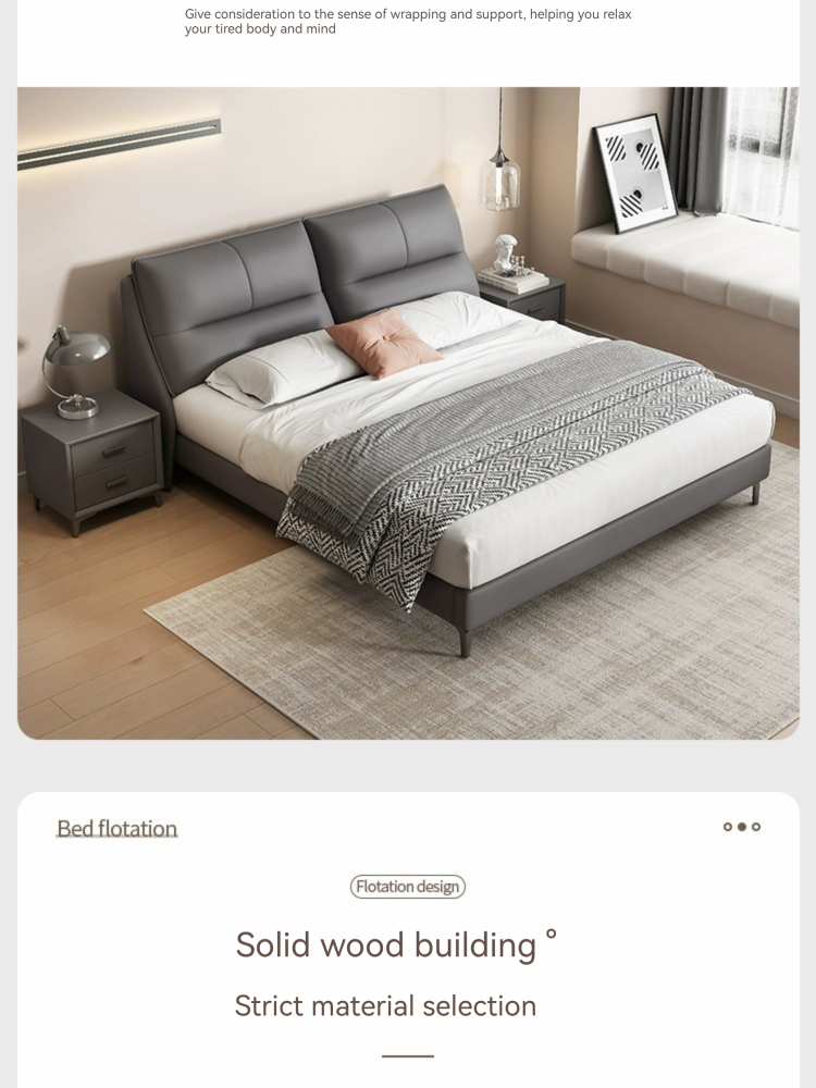 [Pre-order]  WM Italian light luxury leather bed modern simple master bedroom wedding bed double bed small and medium-sized apartment soft package minimalist storage bed-Smart-Living