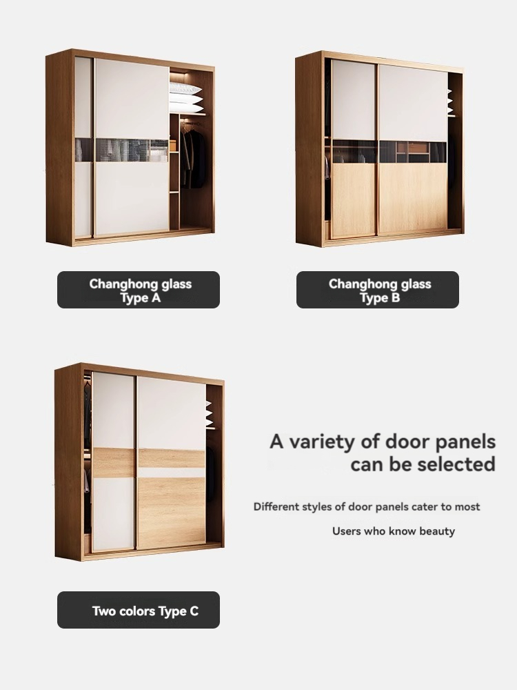 [Pre-order]  Sliding door wardrobe bedroom home modern simple small flat original wood color matching trip moving door wooden finished wardrobe-Smart-Living