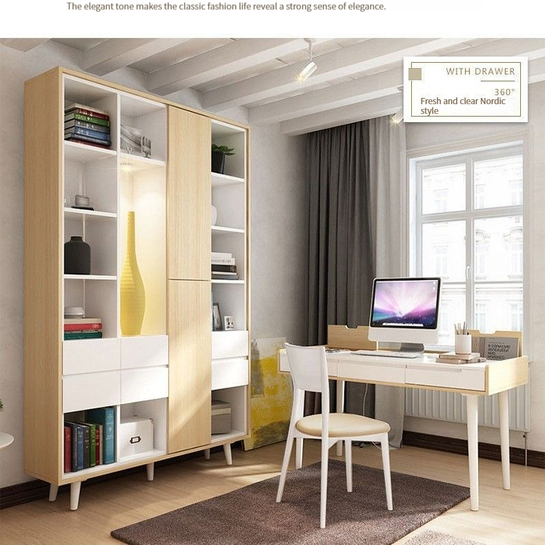 [Pre-order] Nordic Style Painted Bookcase with Doors, Multi-functional Storage Bookshelf with Large Capacity Drawers, Storage Wardrobe for Books and Items.-Smart-Living