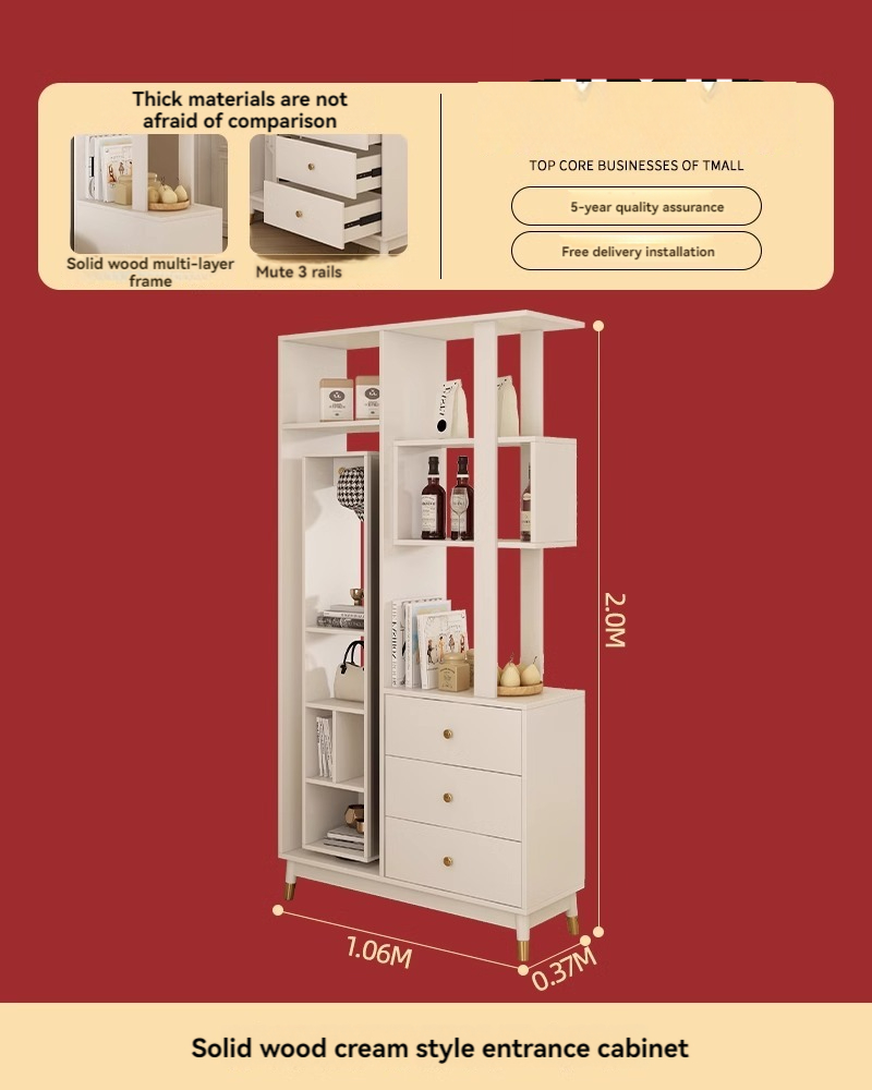 [Pre-order] Oulang 2024 Cream Wind Solid Wood Partition Entrance Cabinet Modern Small House Living Room Cabinet Shoe Cabinet Door Cabinet-Smart-Living