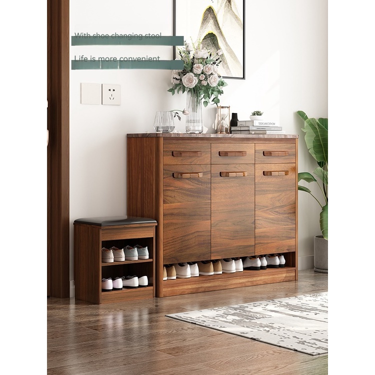 [Pre-order] New high-end shoe cabinet home entrance solid wood marble countertop multi-layer large capacity outdoor aisle storage cabinet-Smart-Living