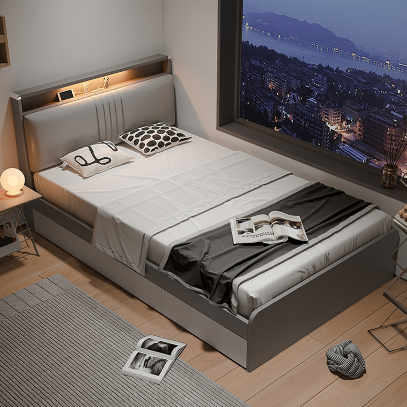 [Pre-order] XY Modern and minimalist tatami bed, USB storage bed box, bed with light, single bed, household 1.2 meter children's bed Q-Smart-Living