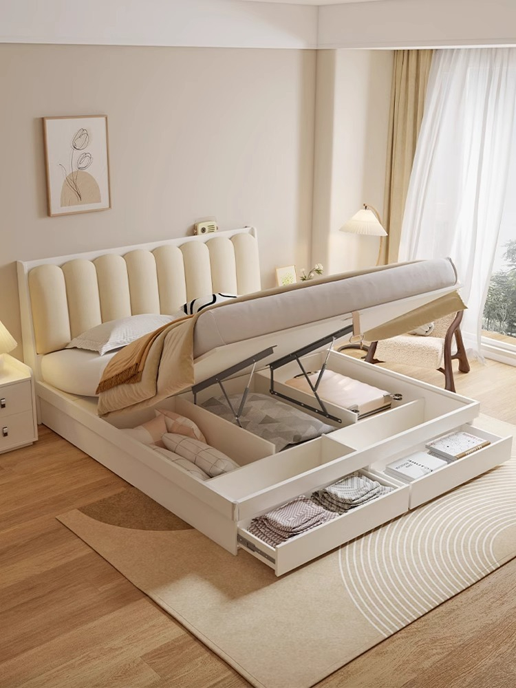 [Pre-order] Muzuki Double Bed Cream Style Smart Storage Box Bed Modern Simple Soft Recumbent Small Apartment Master Bedroom Tatami Wedding Bed-Smart-Living