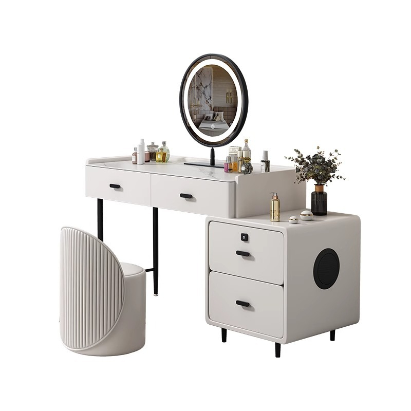 【Showroom】Intelligent solid wood rock board dressing table, multifunctional bedroom desk, all solid wood touch skin intelligent dressing table, makeup table-Smart-Living