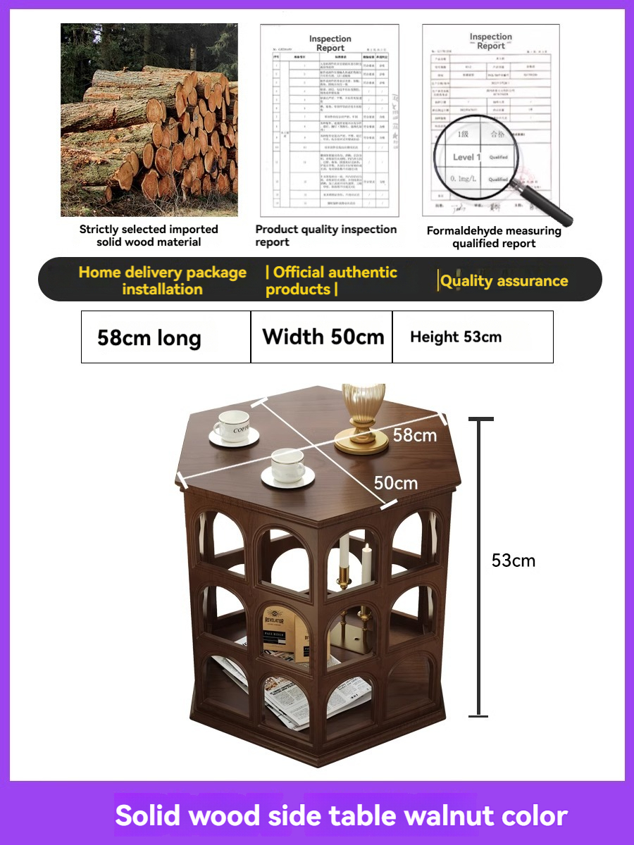 [pre order]French vintage solid wood coffee table, hexagonal openwork, antique tea table, wooden black round arch sofa side table-Smart-Living