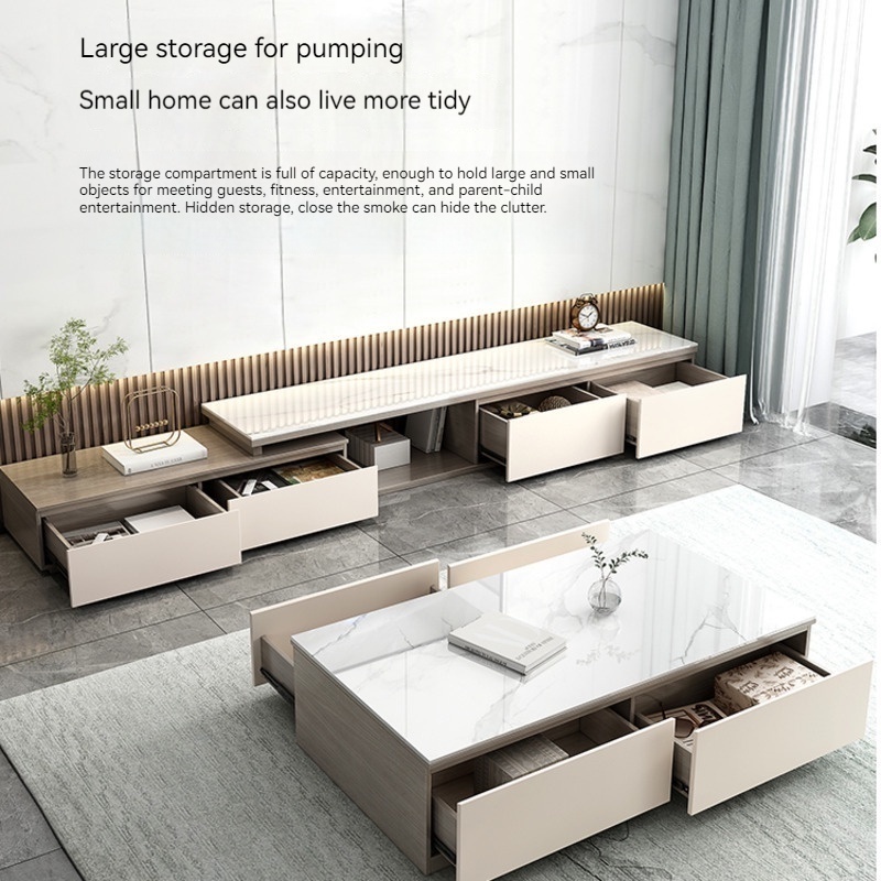 [Pre-order]  Rock Plate TV Cabinet Tea Table Combination - Modern Simple Living Room